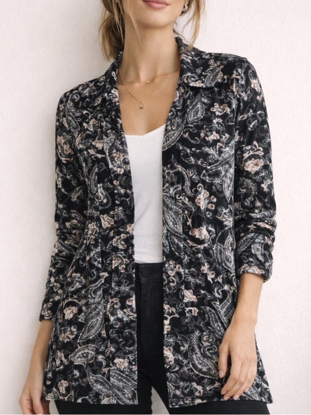 Wise Lucid Paisley Open Front Cardigan black Size M Lightweight Kimono Style NWT